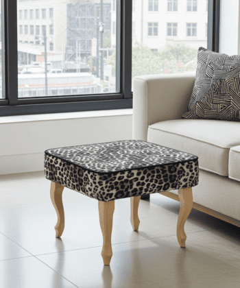 Footstool - Leopard Velvet with Natural Beech Legs