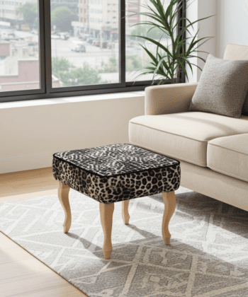 Footstool - Leopard Velvet with Natural Beech Legs