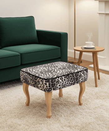 Footstool - Leopard Velvet with Natural Beech Legs