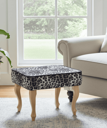 Footstool - Leopard Velvet with Natural Beech Legs