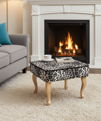 Footstool - Leopard Velvet with Natural Beech Legs