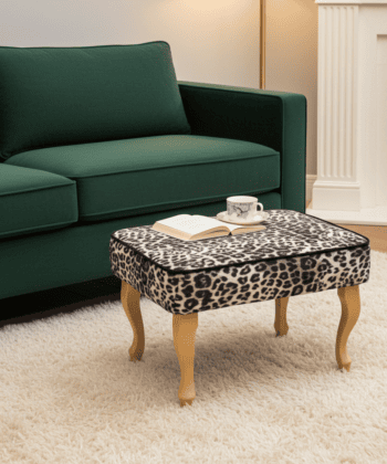 Footstool - Leopard Velvet with Natural Beech Legs