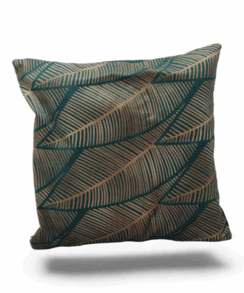 Handcrafted Green & Gold Leaf Cushion Nature-Inspired Elegance