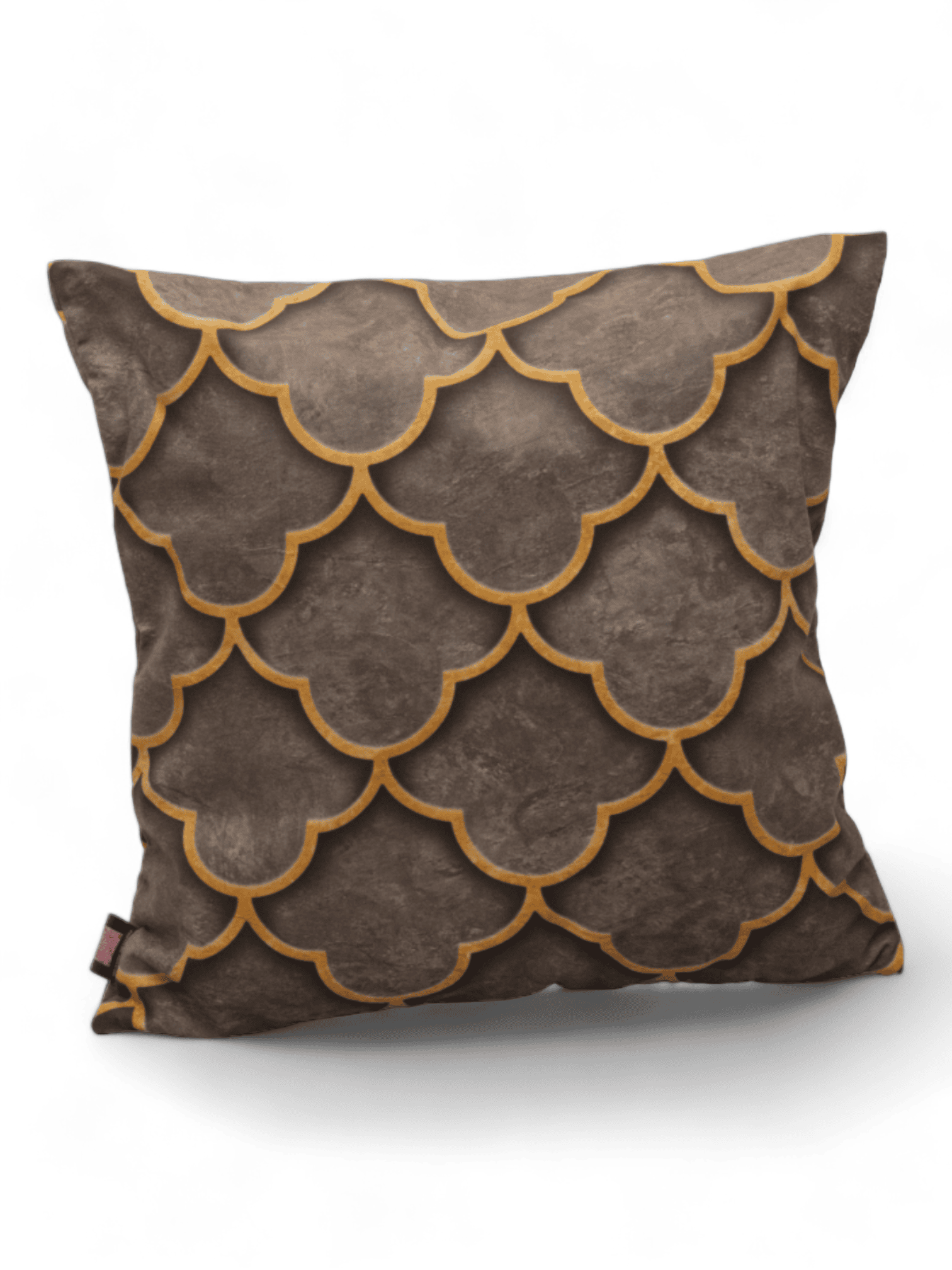 Blue and cream damask cushion, handcrafted artistic elegance for Irish homes.