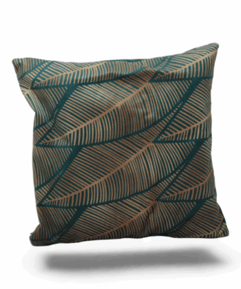 Handcrafted Green & Gold Leaf Cushion Nature-Inspired Elegance