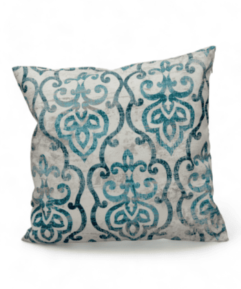 Handcrafted Blue & Cream Damask Cushion Artistic Elegance