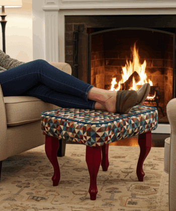 Modern Geometric Velvet Footstool – Colourful Accent