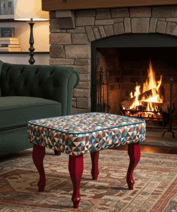 Modern Geometric Velvet Footstool – Colourful Accent