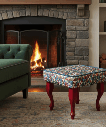 Modern Geometric Velvet Footstool – Colourful Accent