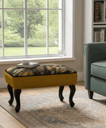 Mustard Velvet Footstool with Gold Leaf Design