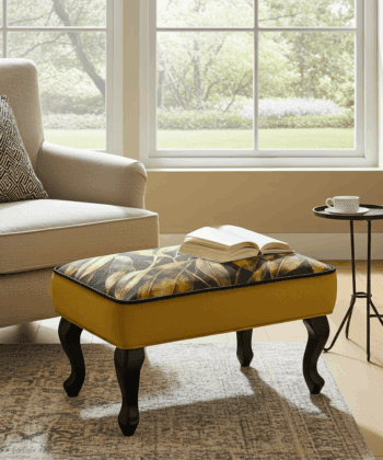 Mustard Velvet Footstool with Gold Leaf Design