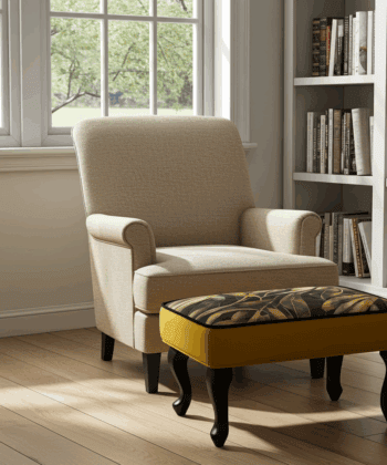 Mustard Velvet Footstool with Gold Leaf Design