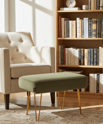 Sage Green Velvet Footstool 60x40cm with Golden Hairpin Legs for Modern Living Rooms