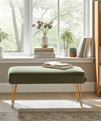 Sage Green Velvet Footstool 60x40cm with Golden Hairpin Legs for Modern Living Rooms