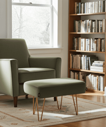 Sage Green Velvet Footstool 60x40cm with Golden Hairpin Legs for Modern Living Rooms