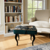 Velvet Footstool Deep Green Floral Elegance with Beech Legs