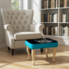 Turquoise Cat Print Velvet Footstool 60x40cm