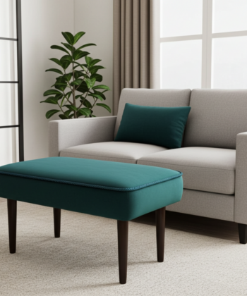 Forest Green Velvet Footstool 60x40 cm – Modern Rectangular Pouffe with Beech Wood Legs