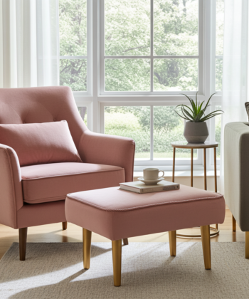 Footstool 60x40cm - Pink Velvet with Natural Beech Wood Legs