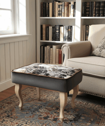 Floral Grace Velvet Footstool – Elegant Pouffe for Irish Homes