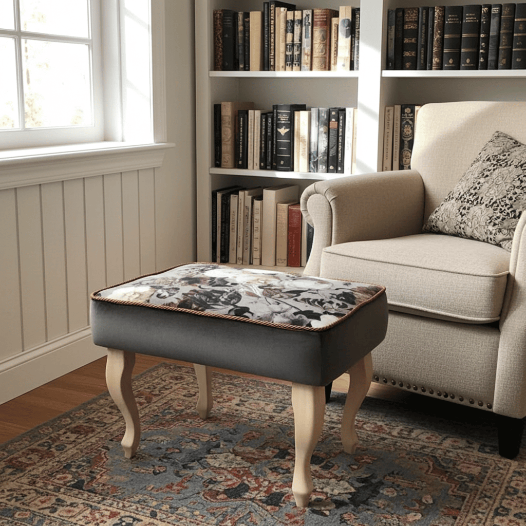 Floral Grace Velvet Footstool – Elegant Pouffe for Irish Homes