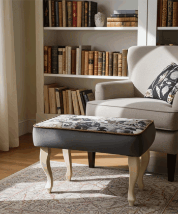 Floral Grace Velvet Footstool – Elegant Pouffe for Irish Homes