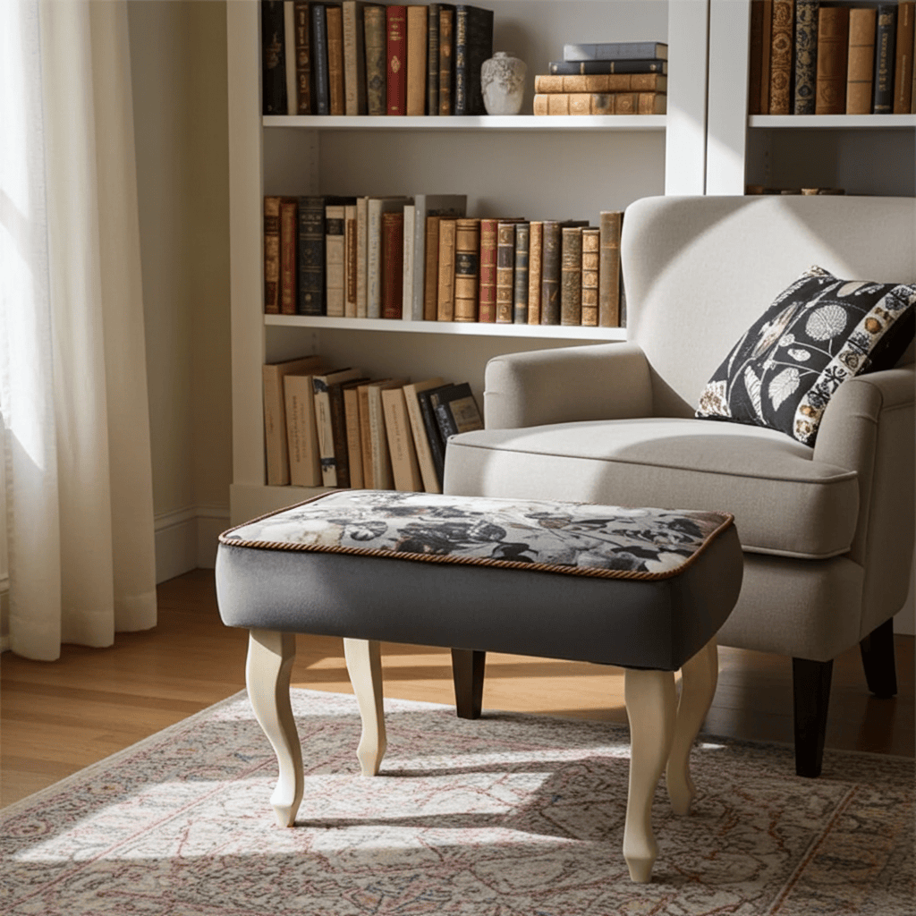 Floral Grace Velvet Footstool – Elegant Pouffe for Irish Homes