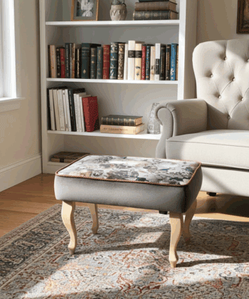 Floral Grace Velvet Footstool – Elegant Pouffe for Irish Homes