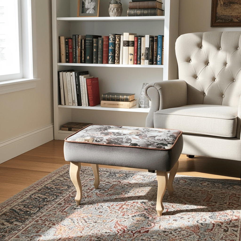 Floral Grace Velvet Footstool – Elegant Pouffe for Irish Homes
