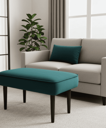 Forest Green Velvet Footstool 60x40 cm – Modern Rectangular Pouffe with Beech Wood Legs