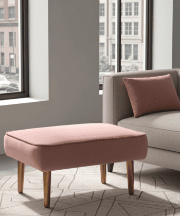 Footstool 60x40cm - Pink Velvet with Natural Beech Wood Legs