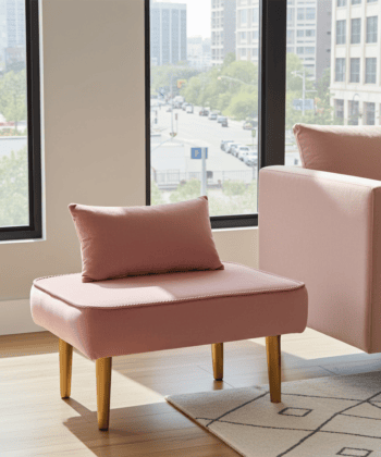 Footstool 60x40cm - Pink Velvet with Natural Beech Wood Legs