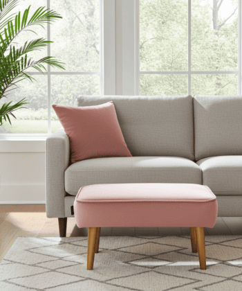 Footstool 60x40cm - Pink Velvet with Natural Beech Wood Legs
