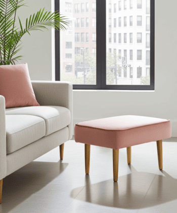 Footstool 60x40cm - Pink Velvet with Natural Beech Wood Legs