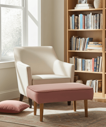 Footstool 60x40cm - Pink Velvet with Natural Beech Wood Legs