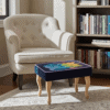 Footstool Rainbow Cat Design Velvet with Natural Beech Legs