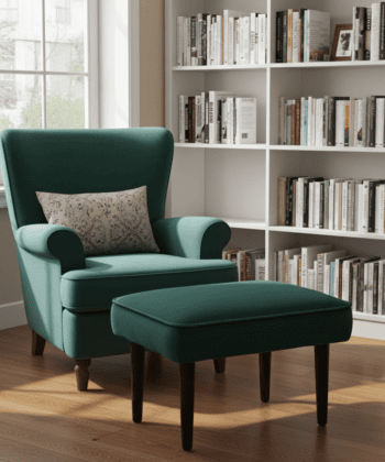 Forest Green Velvet Footstool 60x40 cm – Modern Rectangular Pouffe with Beech Wood Legs