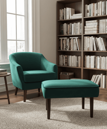 Forest Green Velvet Footstool 60x40 cm – Modern Rectangular Pouffe with Beech Wood Legs