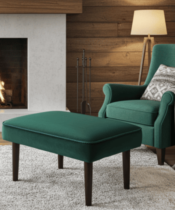 Forest Green Velvet Footstool 60x40 cm – Modern Rectangular Pouffe with Beech Wood Legs