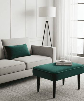 Forest Green Velvet Footstool 60x40 cm – Modern Rectangular Pouffe with Beech Wood Legs