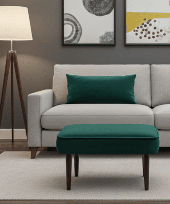 Forest Green Velvet Footstool 60x40 cm – Modern Rectangular Pouffe with Beech Wood Legs