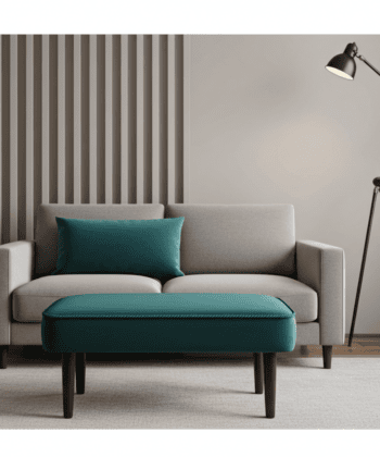 Forest Green Velvet Footstool 60x40 cm – Modern Rectangular Pouffe with Beech Wood Legs