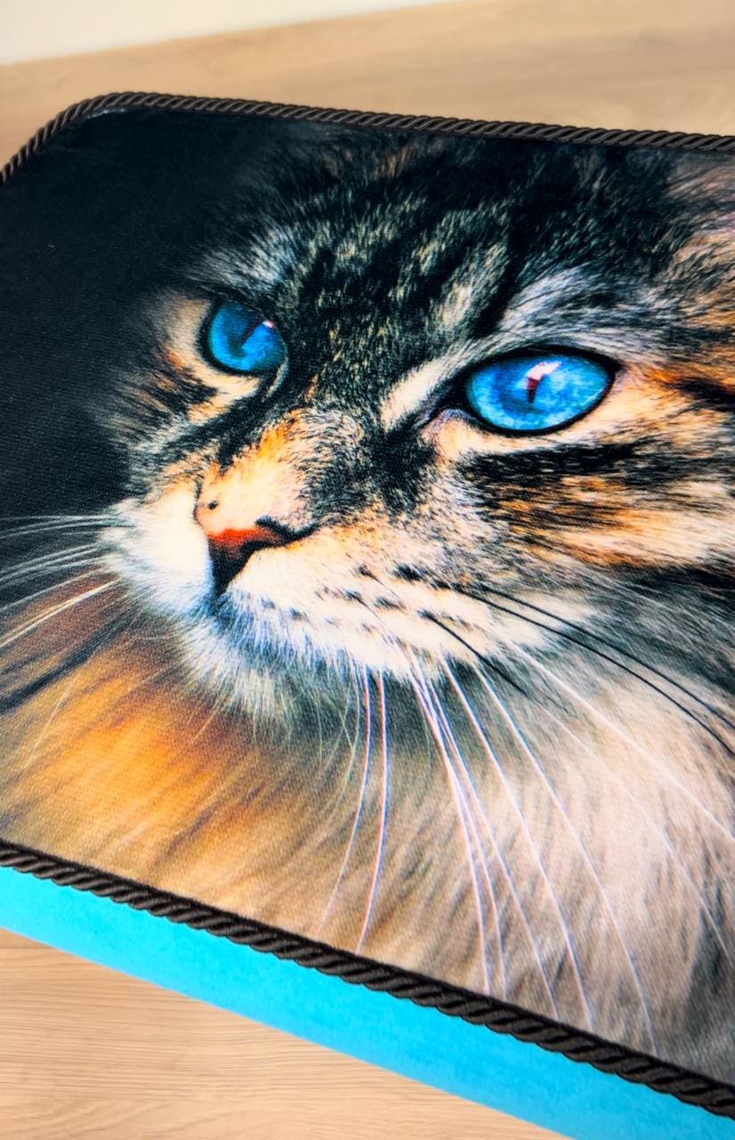 Turquoise Cat Print Velvet Footstool 60x40cm