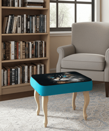 Turquoise Cat Print Velvet Footstool 60x40cm