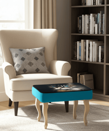 Turquoise Cat Print Velvet Footstool 60x40cm