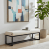 Beige Fabric Bench 140x40cm - Black Metal Frame