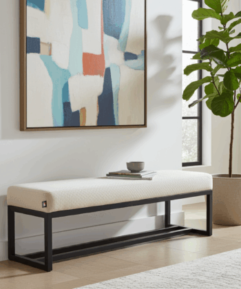 Beige Fabric Bench 140x40cm - Black Metal Frame