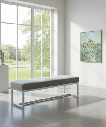 Grey Velvet Bench 140x40cm - White Metal Frame