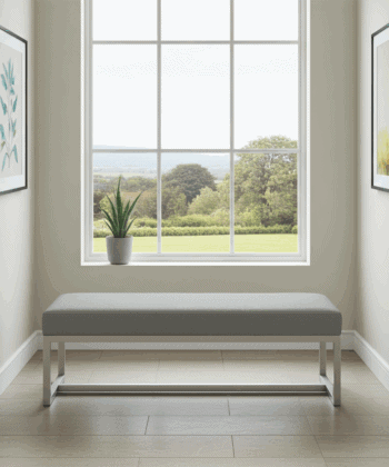 Grey Velvet Bench 140x40cm - White Metal Frame