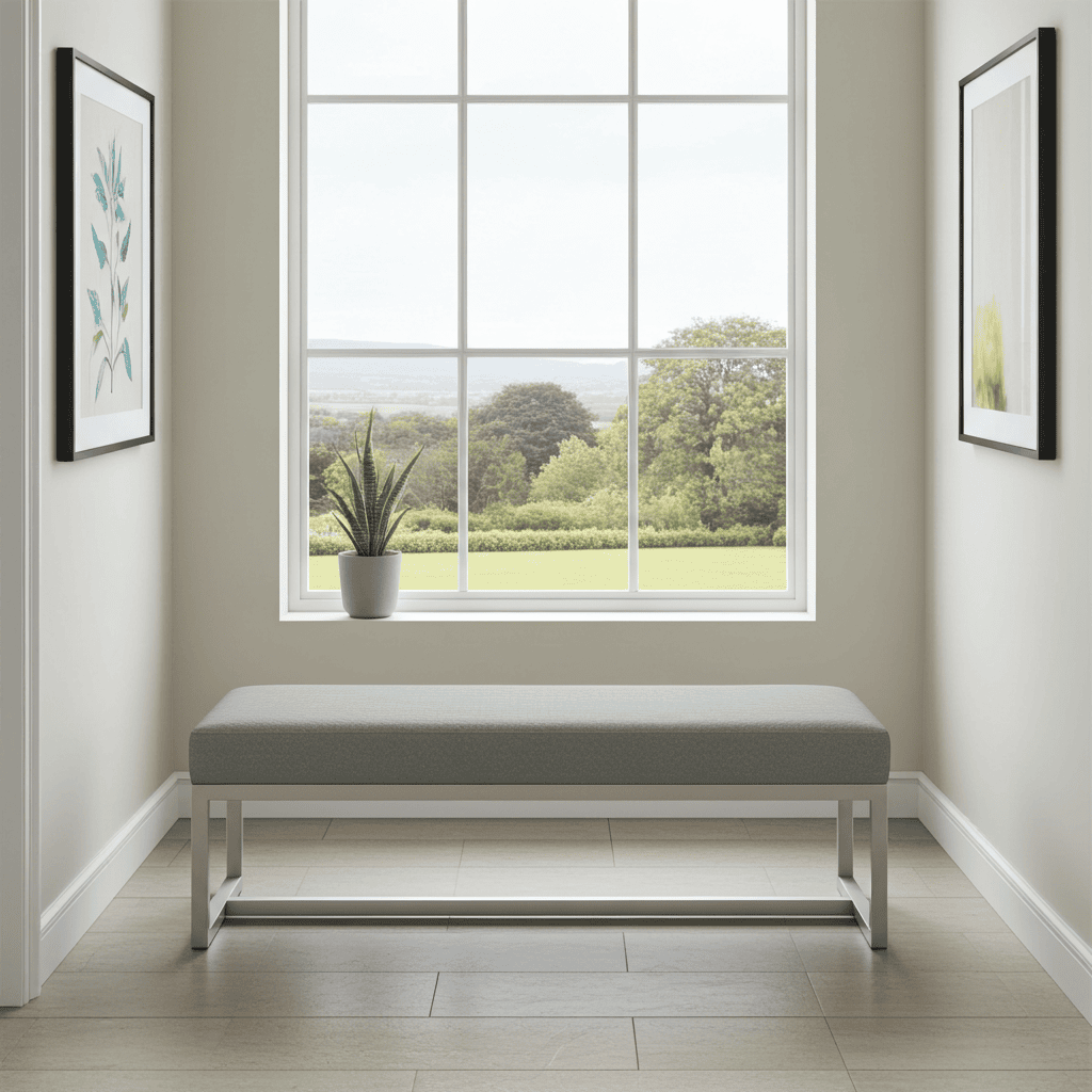 Grey Velvet Bench 140x40cm - White Metal Frame
